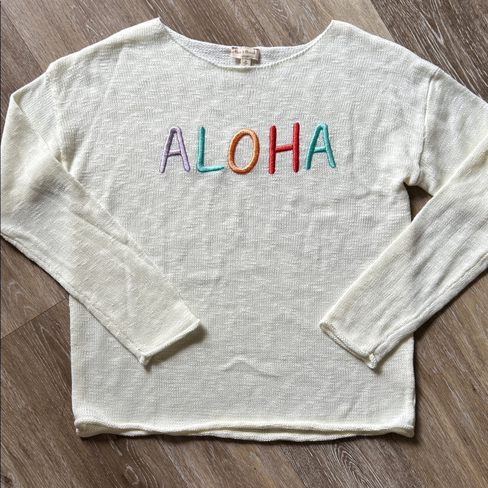 Cozy Cream Sweater with Colorful ‘ALOHA' Embroidery